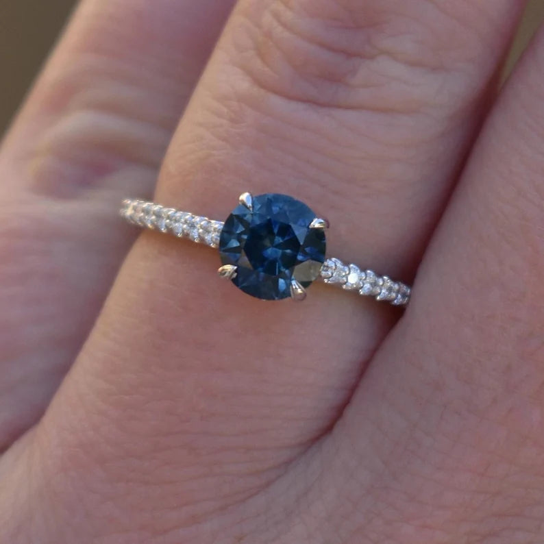 14K Solid Gold 1.4 CT Teal Blue Montana Sapphire Ring Set