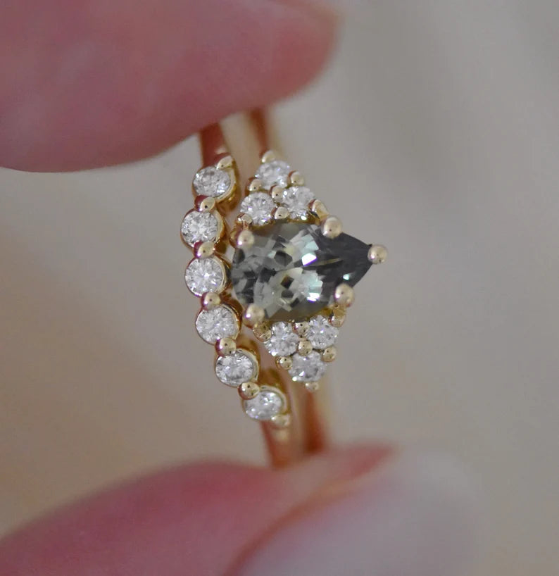 Solid Gold Light Green Montana Sapphire & Diamond Engagement Ring