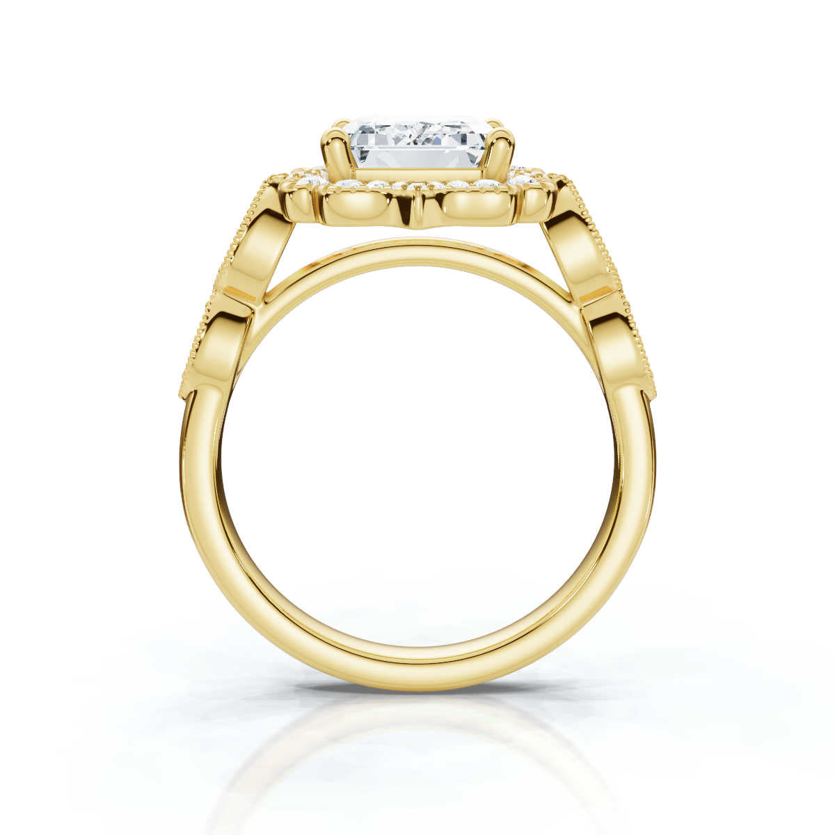 18K Solid Gold 2 CT Lab Grown Diamond Ring with Diamond Halo Accents (4CD822)