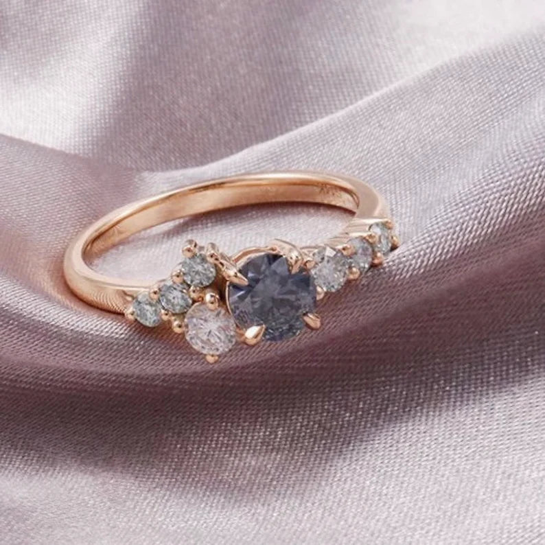 Solid Gold Montana Sapphire Cluster Engagement Ring
