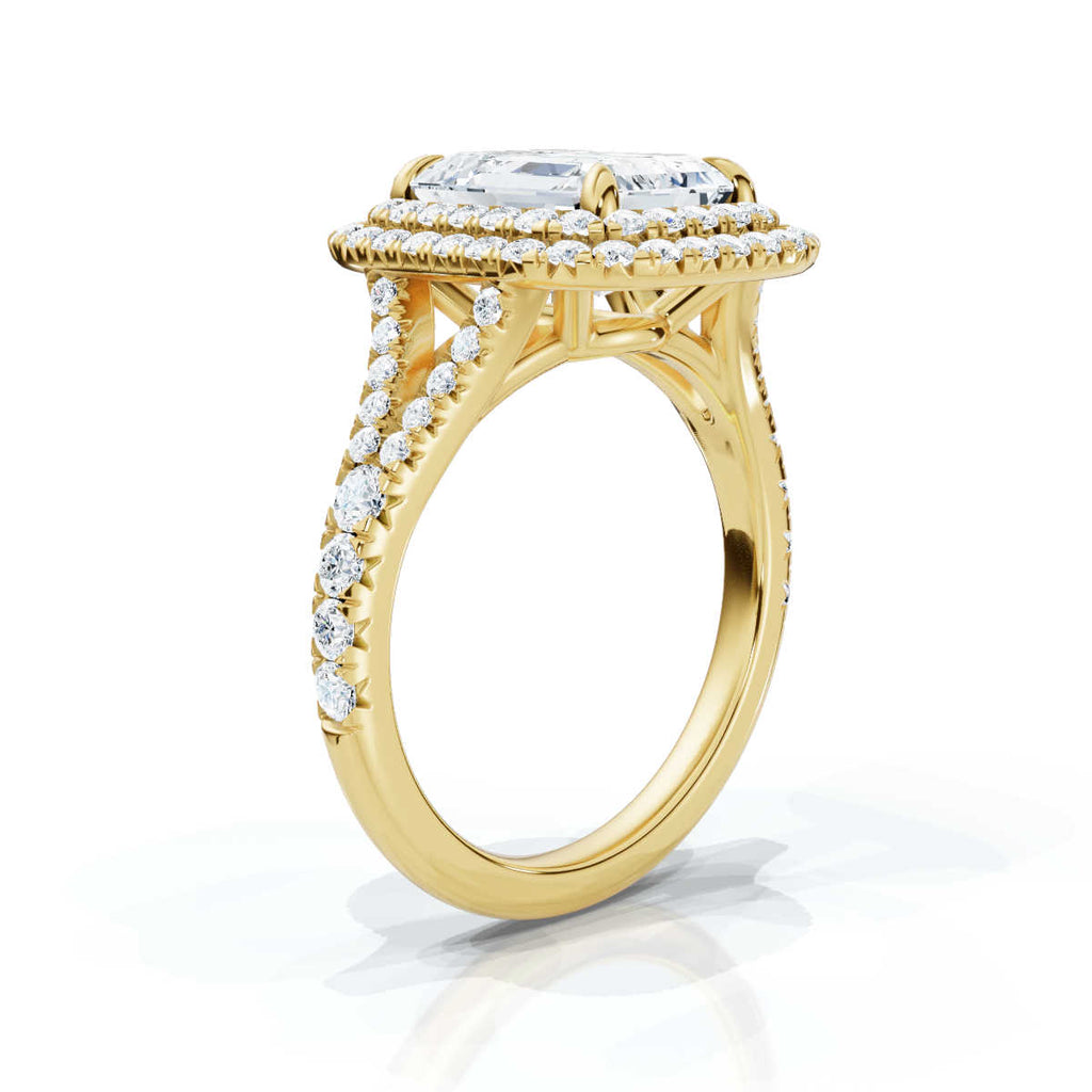18K Solid Gold 2 CT Round Diamond Ring with Pavé Accents