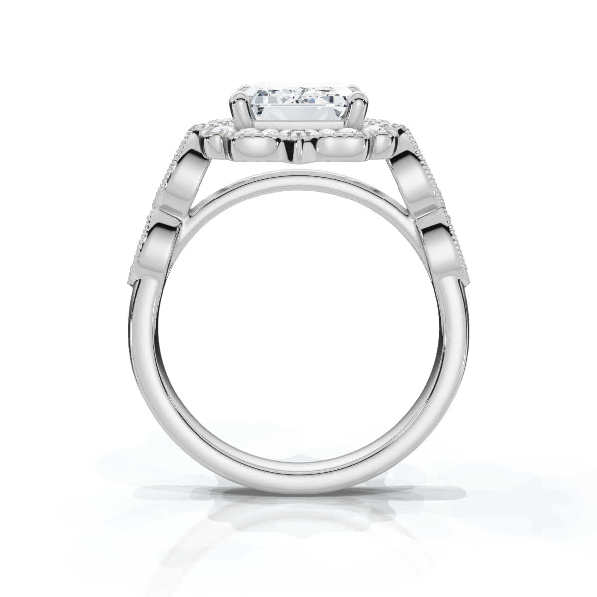 18K Solid Gold 2 CT Lab Grown Diamond Ring with Diamond Halo Accents (4CD822)