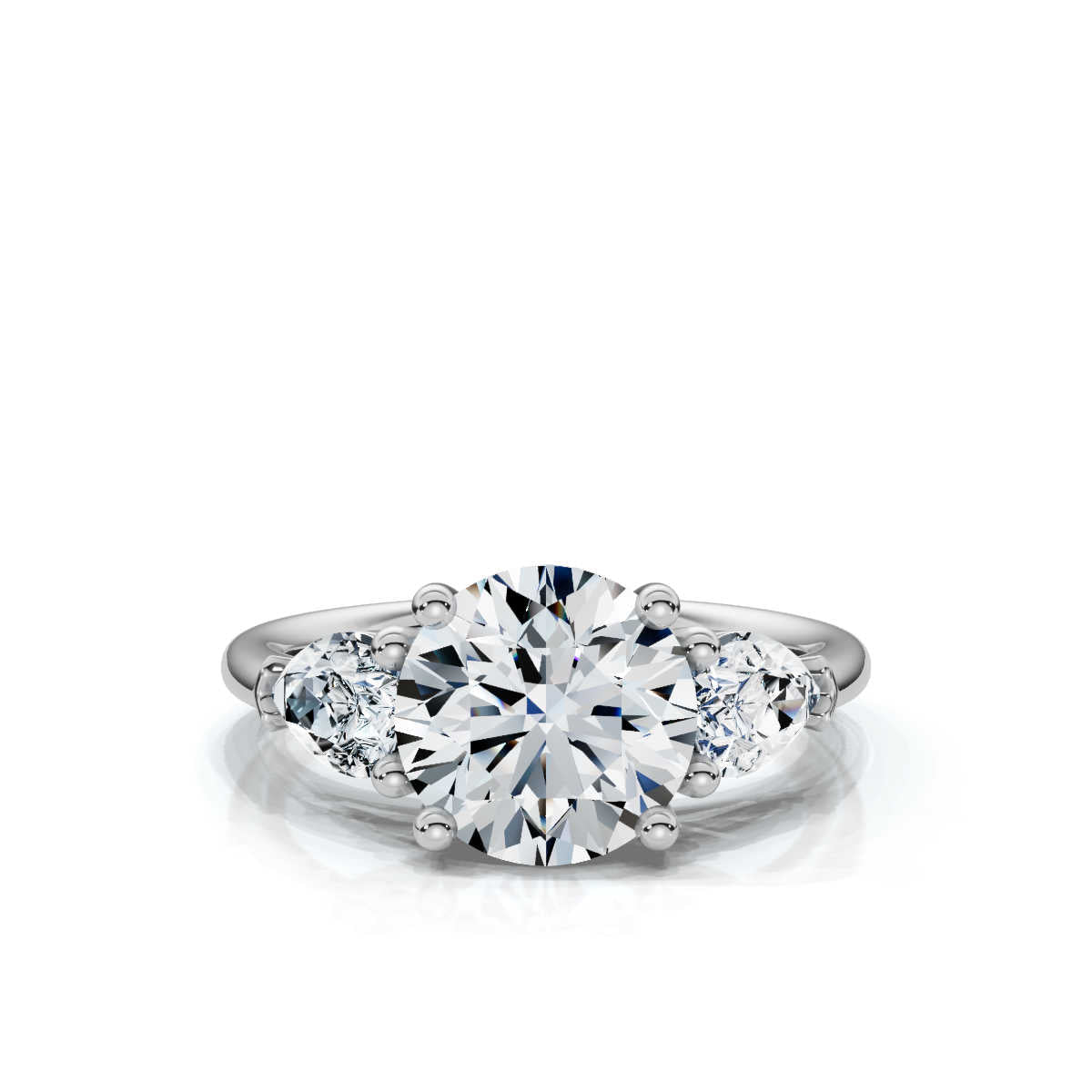 18K Solid Gold 3 CT Three Stone Pear & Round Lab Grown Diamond Ring - Style A