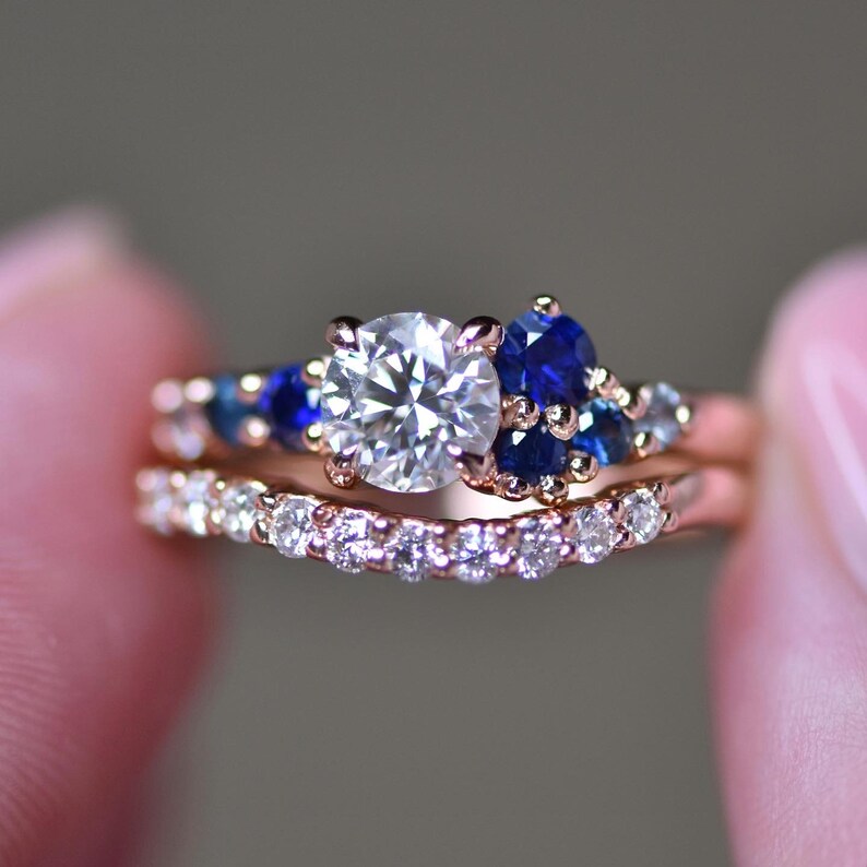 Solid Gold White Sapphire Engagement Ring Set