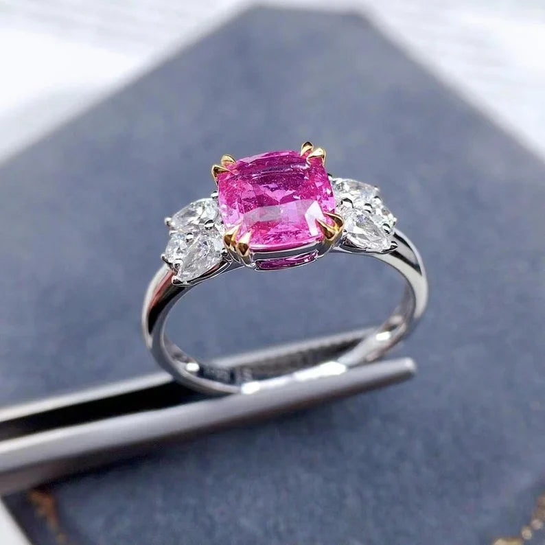 Solid Gold Pink Sapphire Engagement Ring with Diamonds