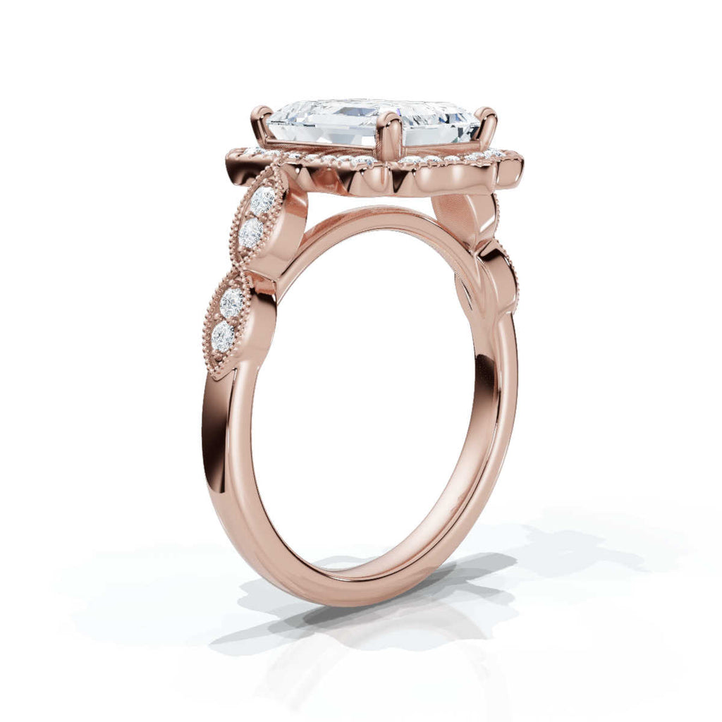 18K Solid Gold 2 CT Lab Grown Diamond Ring with Diamond Halo Accents (4CD822)