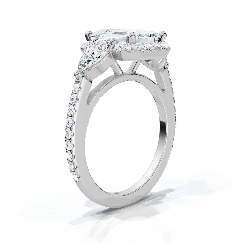 Solid Gold Engagement Ring 2 CT Emerald Cut Three Stone Pear Lab Grown Diamond