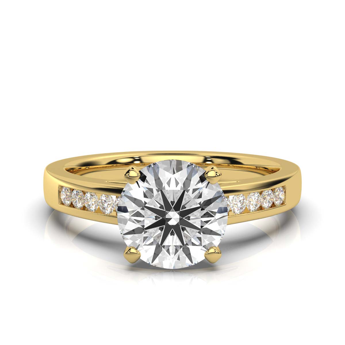 14K Solid Gold 2 CT Round Diamond Ring with Diamond Accents (818FB0)