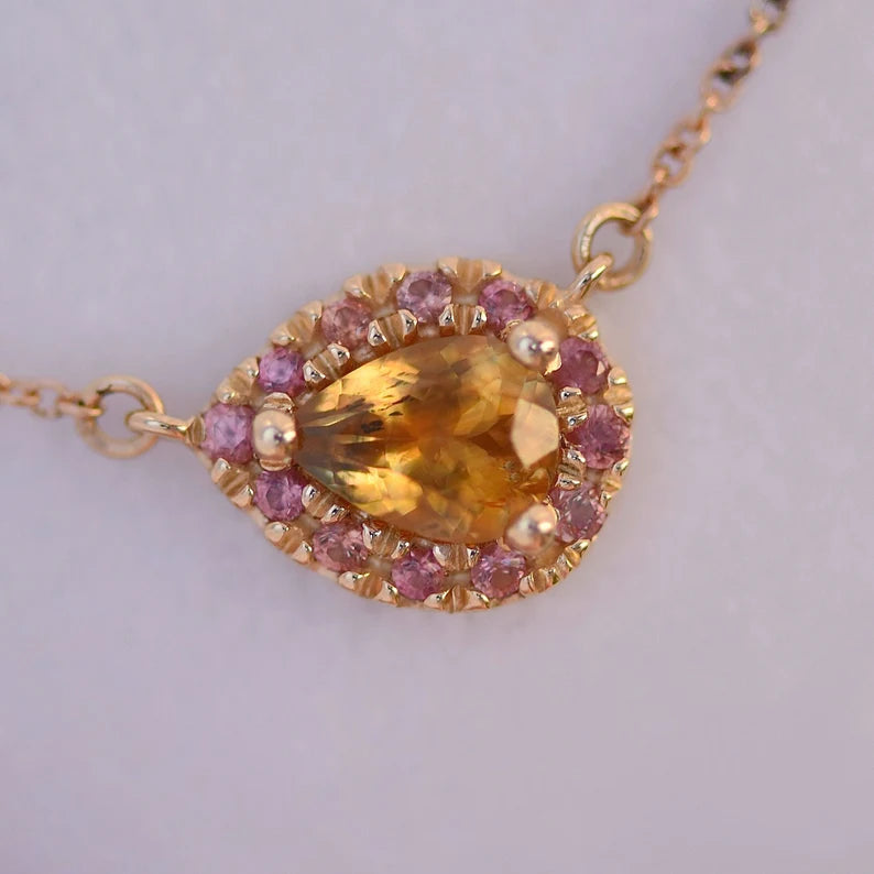 Solid Gold Pear Montana Sapphire Necklace