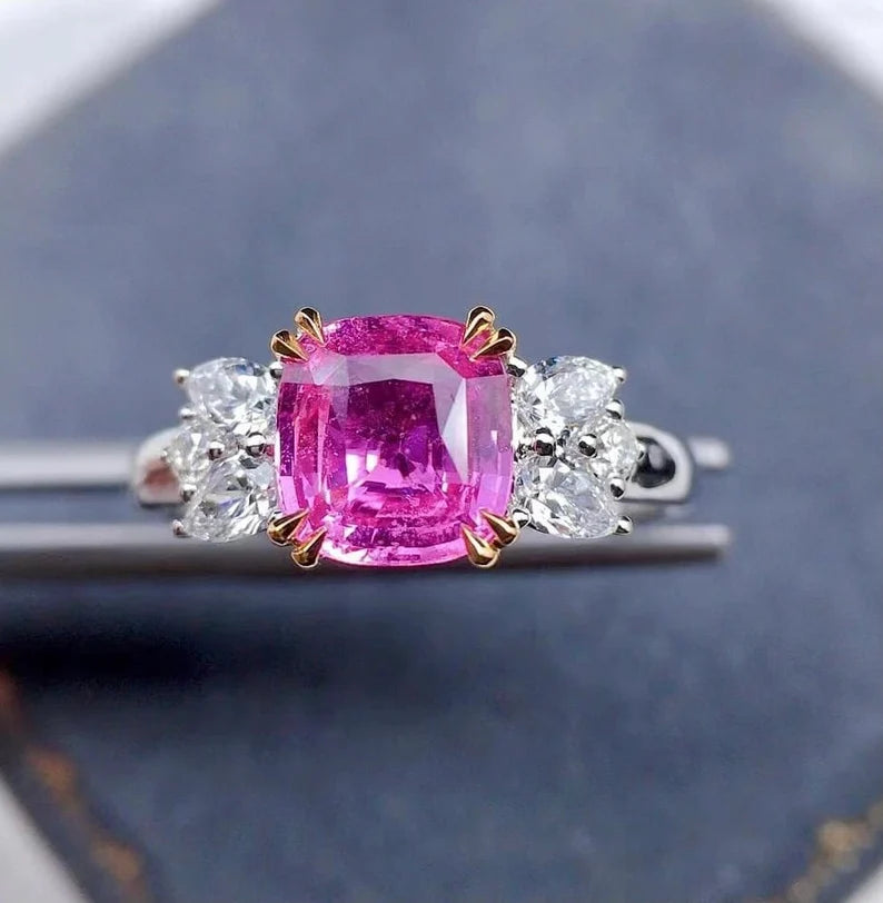Solid Gold Pink Sapphire Engagement Ring with Diamonds