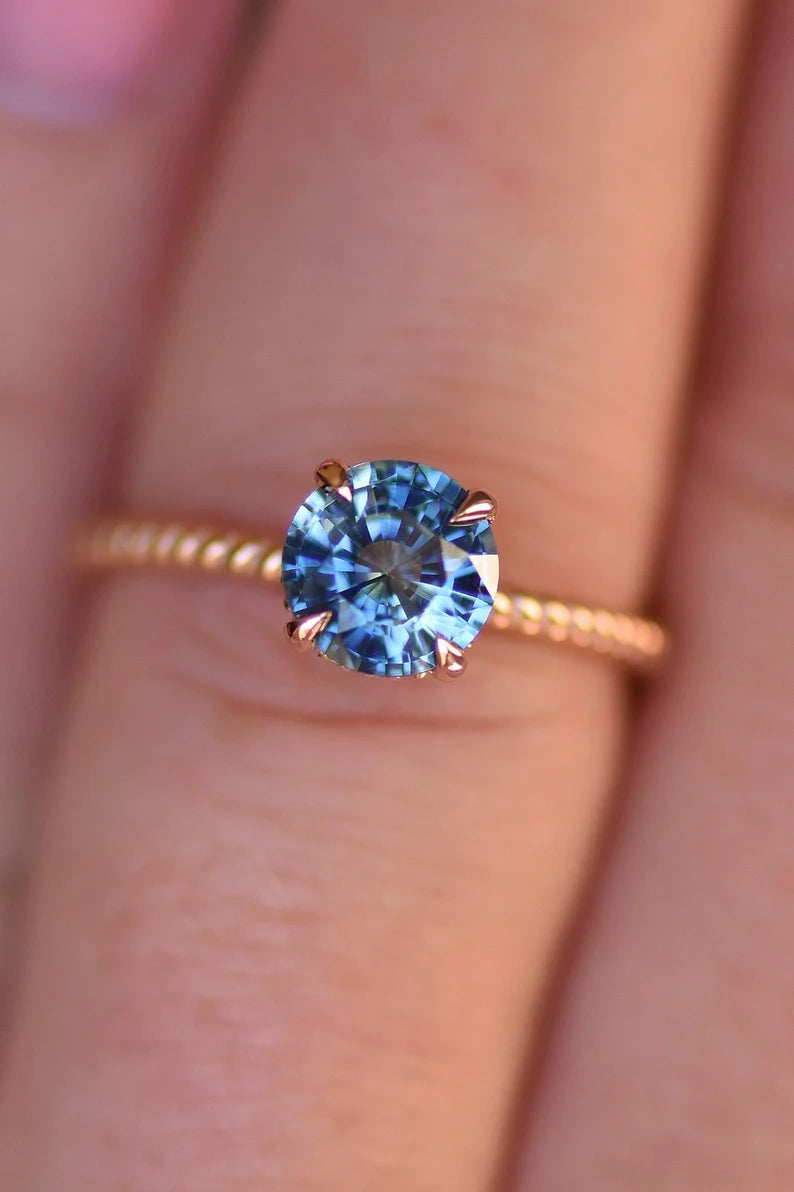 Solid Gold Pastel Blue Sapphire Diamond Engagement Ring