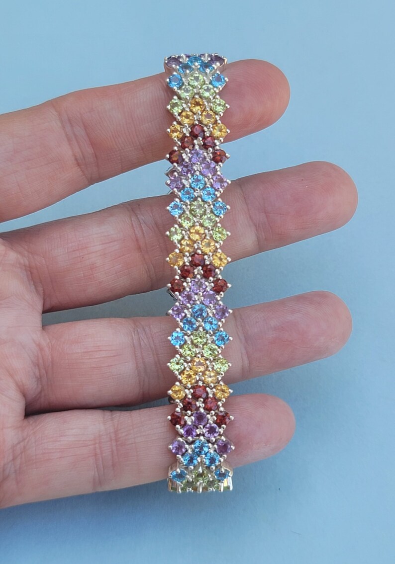 Solid Gold Multi Sapphire Tennis Bracelet (2BDAC5)
