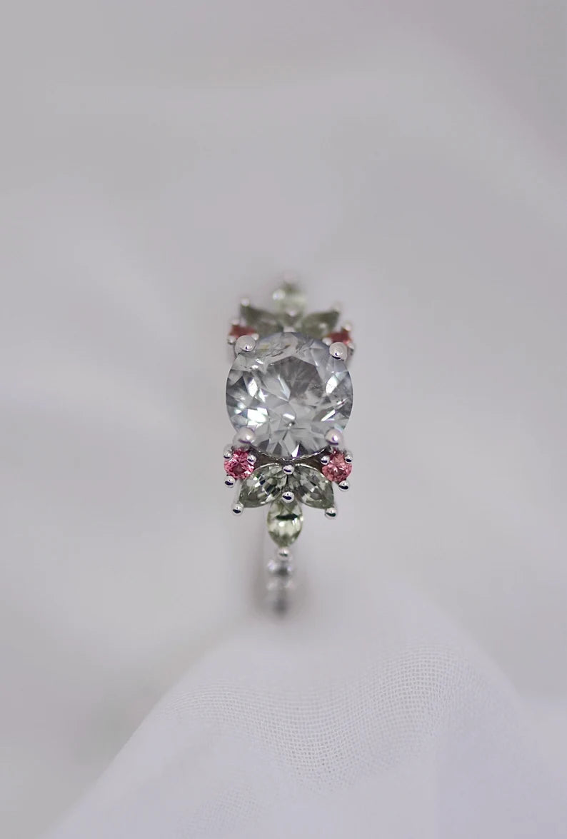 Solid Gold Pastel Montana Sapphire Floral Cluster Ring