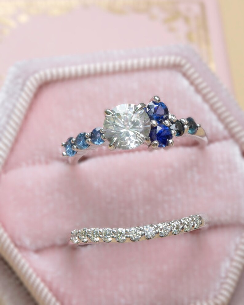 Solid Gold White Sapphire Engagement Ring Set