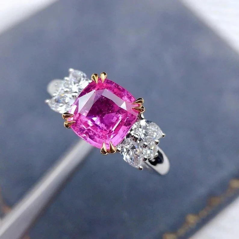 Solid Gold Pink Sapphire Engagement Ring with Diamonds
