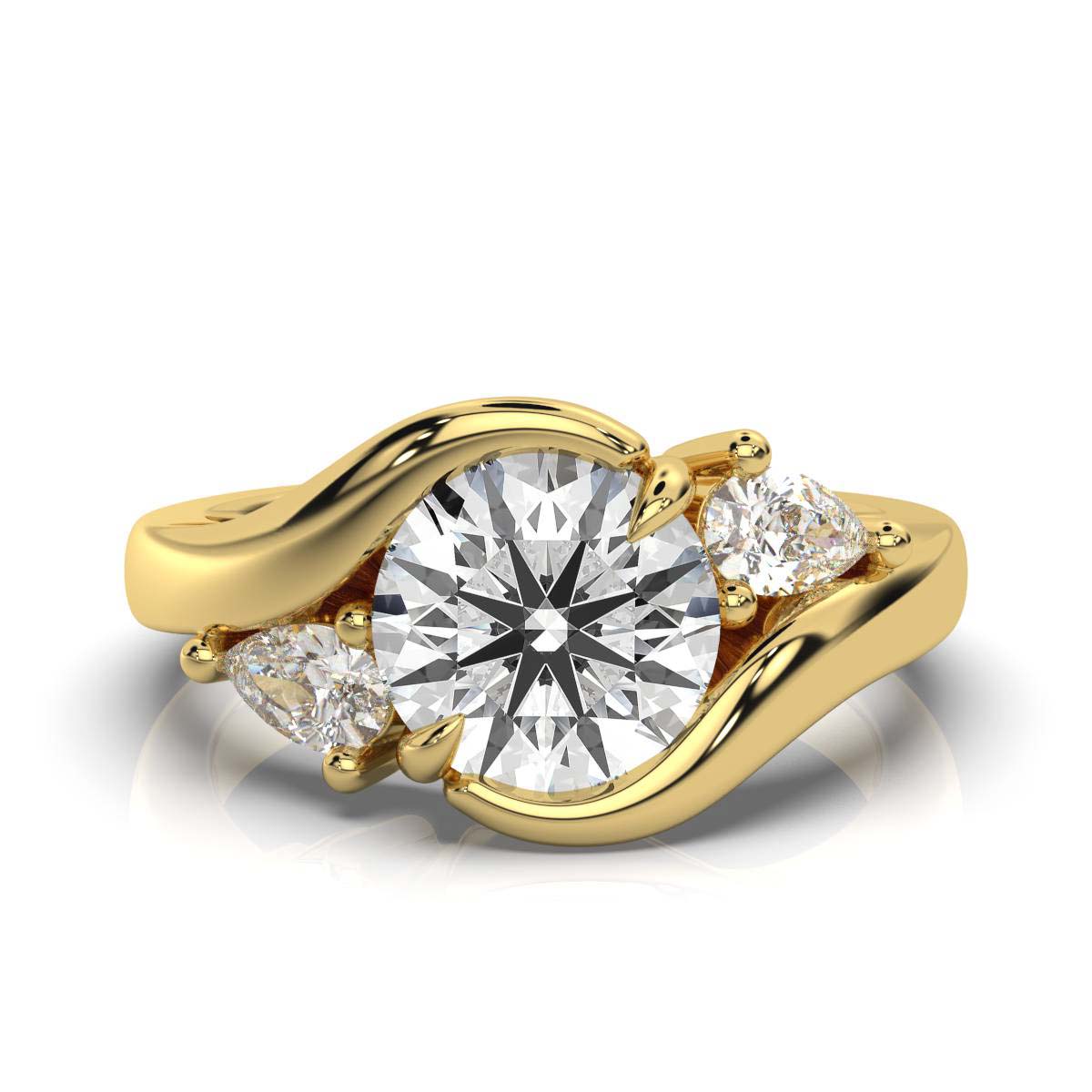 Solid Gold Three Stone Pear Lab Grown Diamond Ring (E6515A)