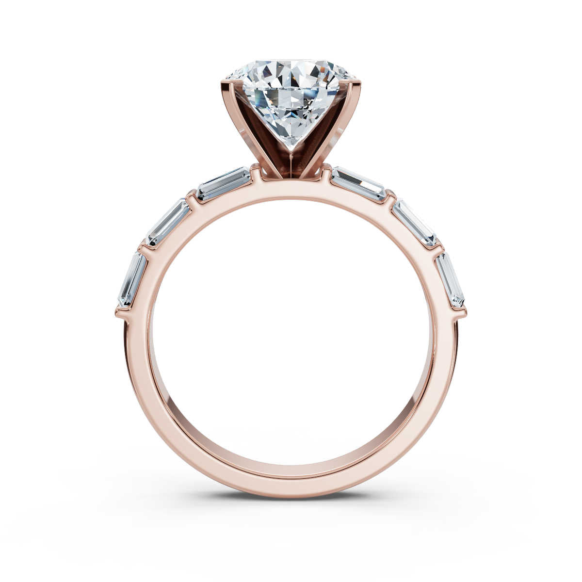 Solid Gold Engagement Ring 2 CT Baguette & Round Shape Lab Grown Diamond
