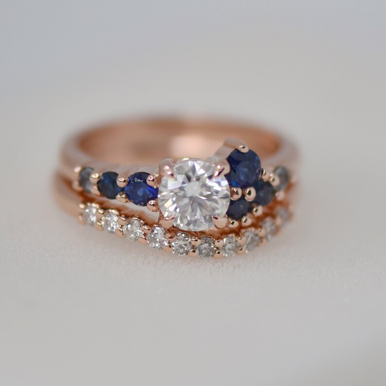 Solid Gold White Sapphire Engagement Ring Set