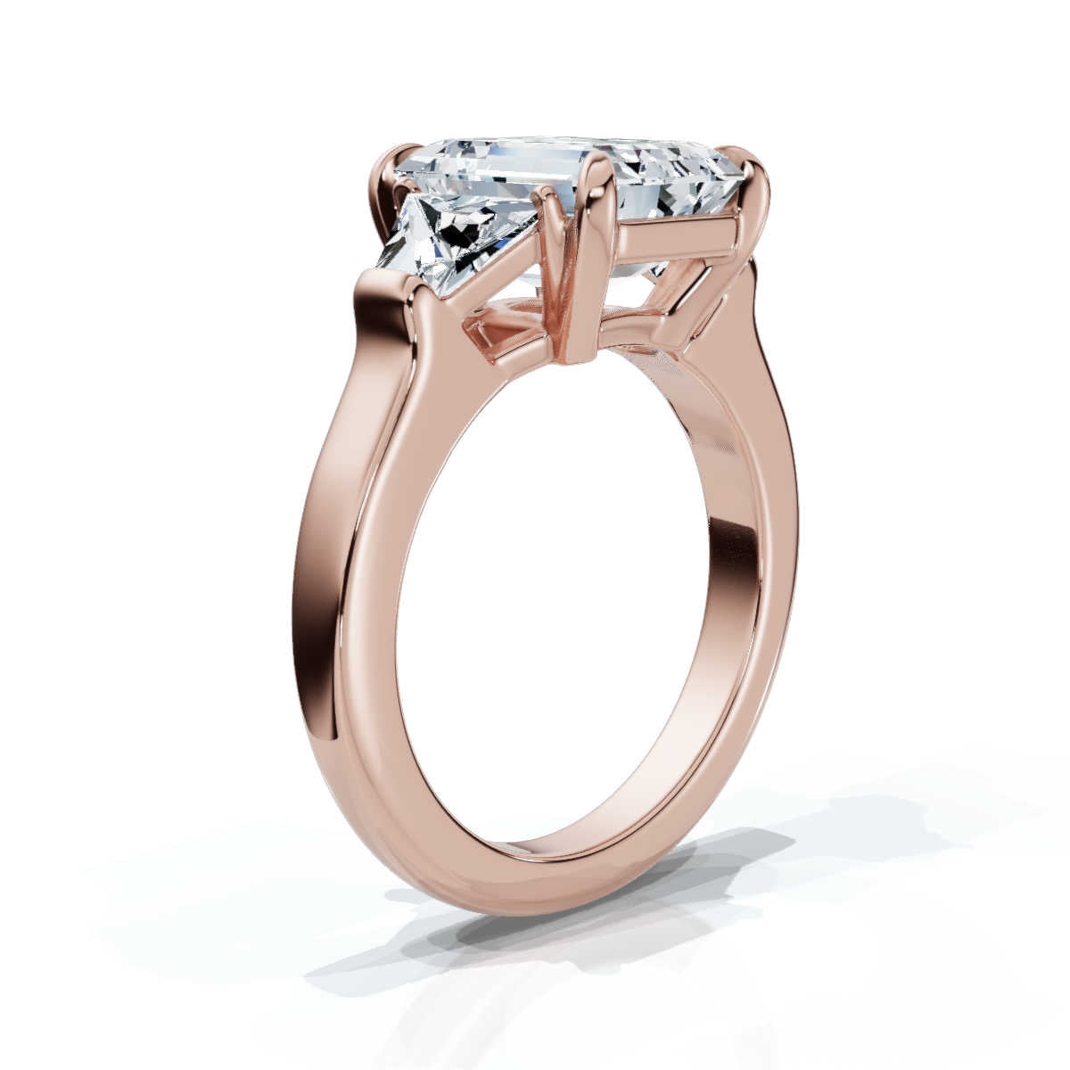 Solid Gold Three Stone Emerald Cut & Trapezoid Lab Grown Diamond Ring