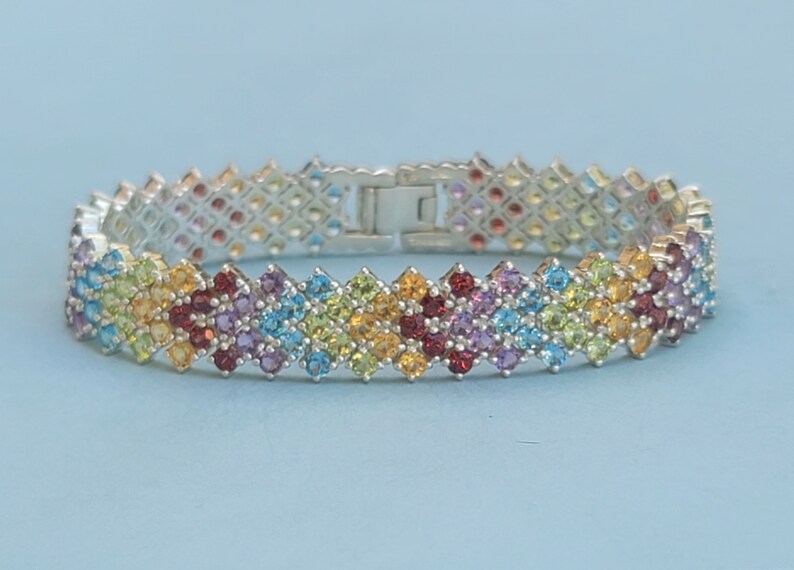 Solid Gold Multi Sapphire Tennis Bracelet (2BDAC5)