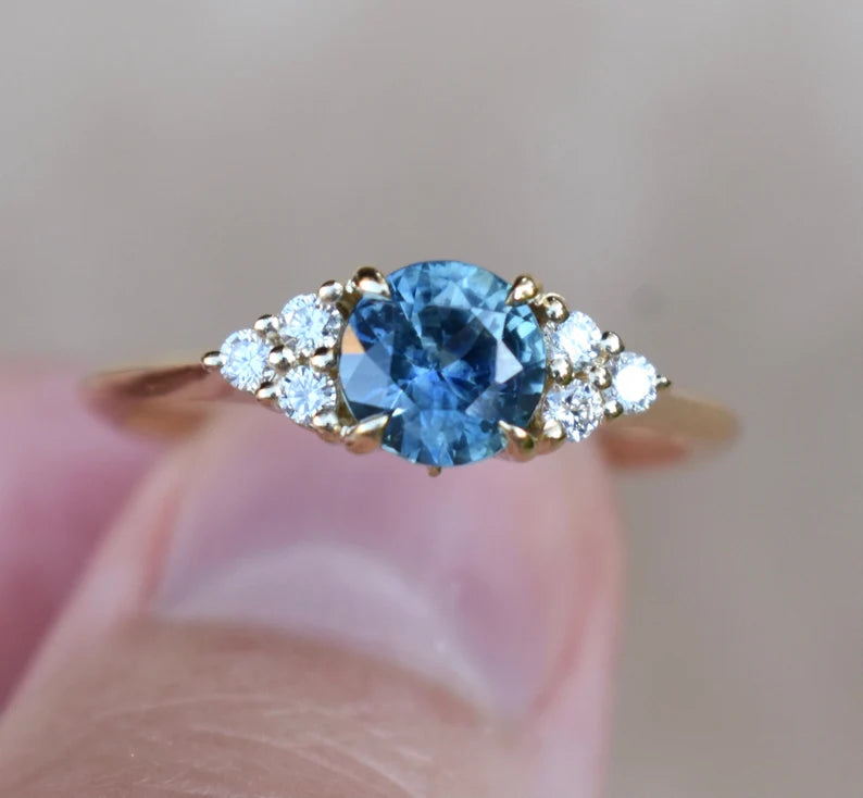 Solid Gold Sky Blue Montana Sapphire Engagement Ring