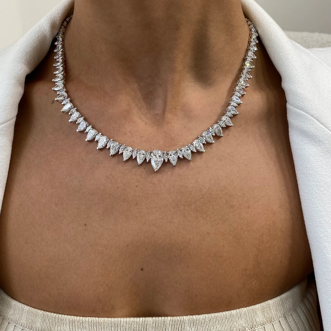 Solid Gold Tennis Necklace Celestial Pear Marquise 18K Gold Lab-Grown Diamond