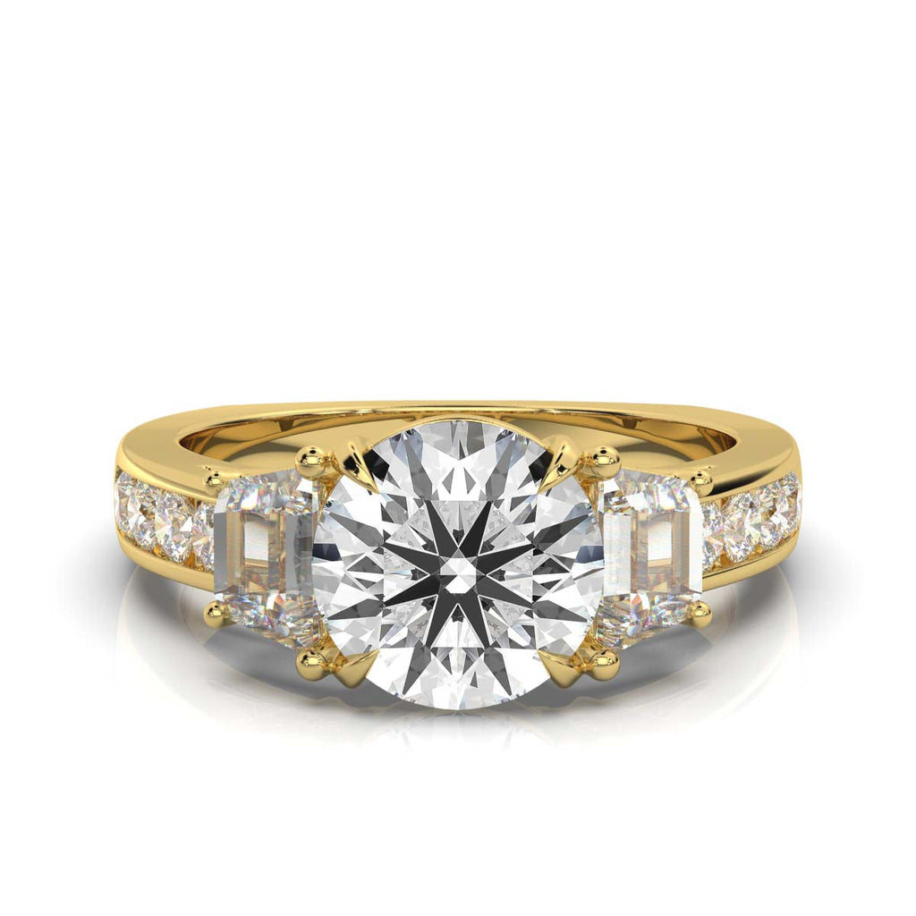 18K Solid Gold 3 CT Three Stone Lab Grown Diamond Engagement Ring