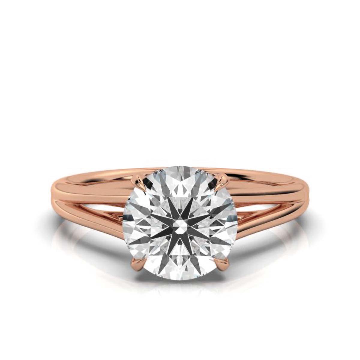 Solid Gold 2 CT Split Solitaire Lab Grown Diamond Engagement Ring