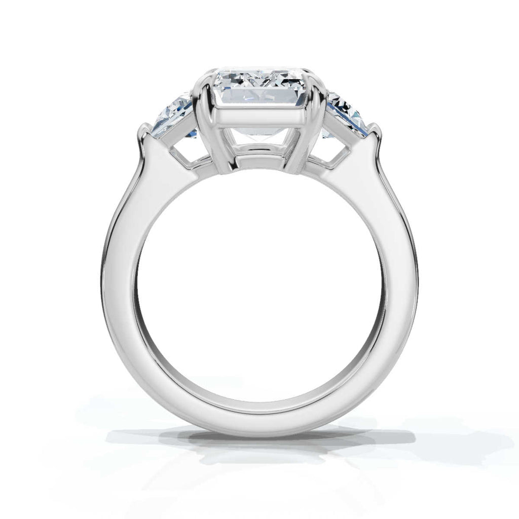 Solid Gold Three Stone Emerald Cut & Trapezoid Lab Grown Diamond Ring