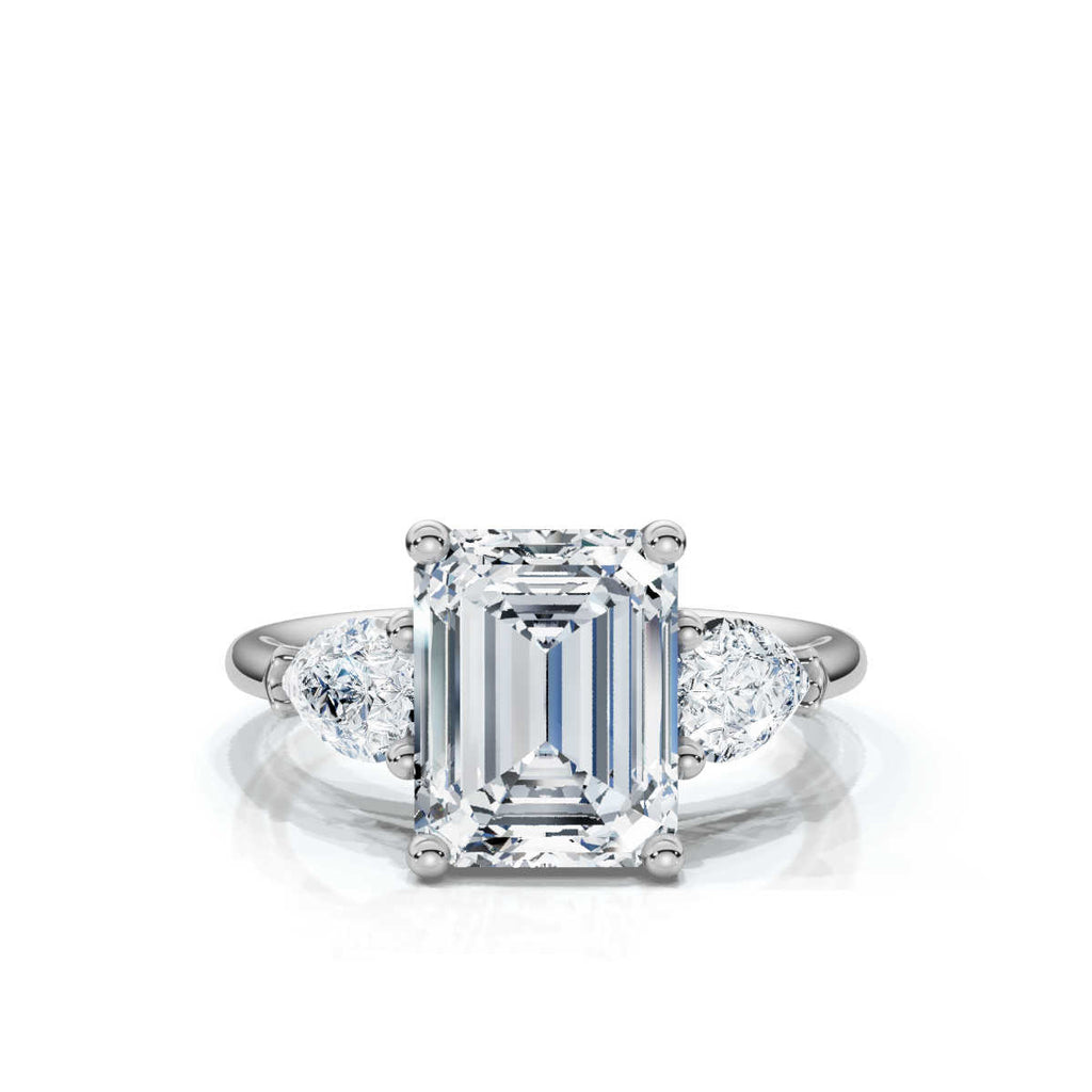 Solid Gold Three Stone Pear Lab Grown Diamond Engagement Ring