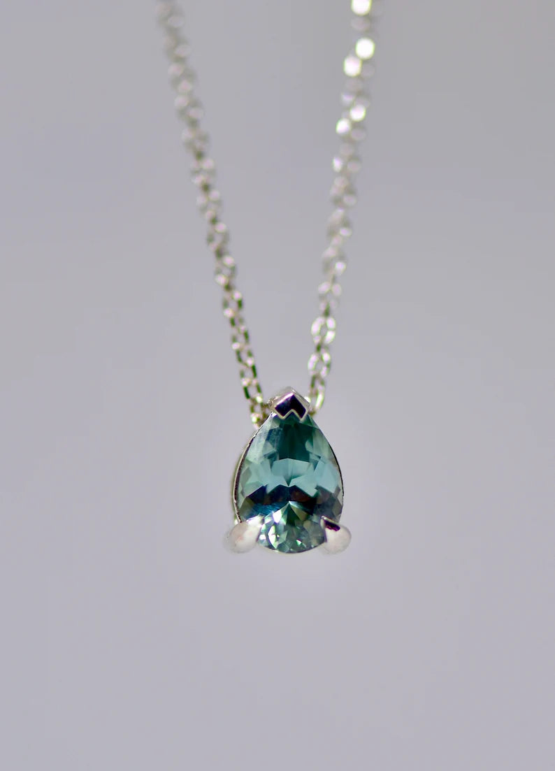 Solid Gold Montana Sapphire Necklace | Montana Sapphire Solitaire Necklace