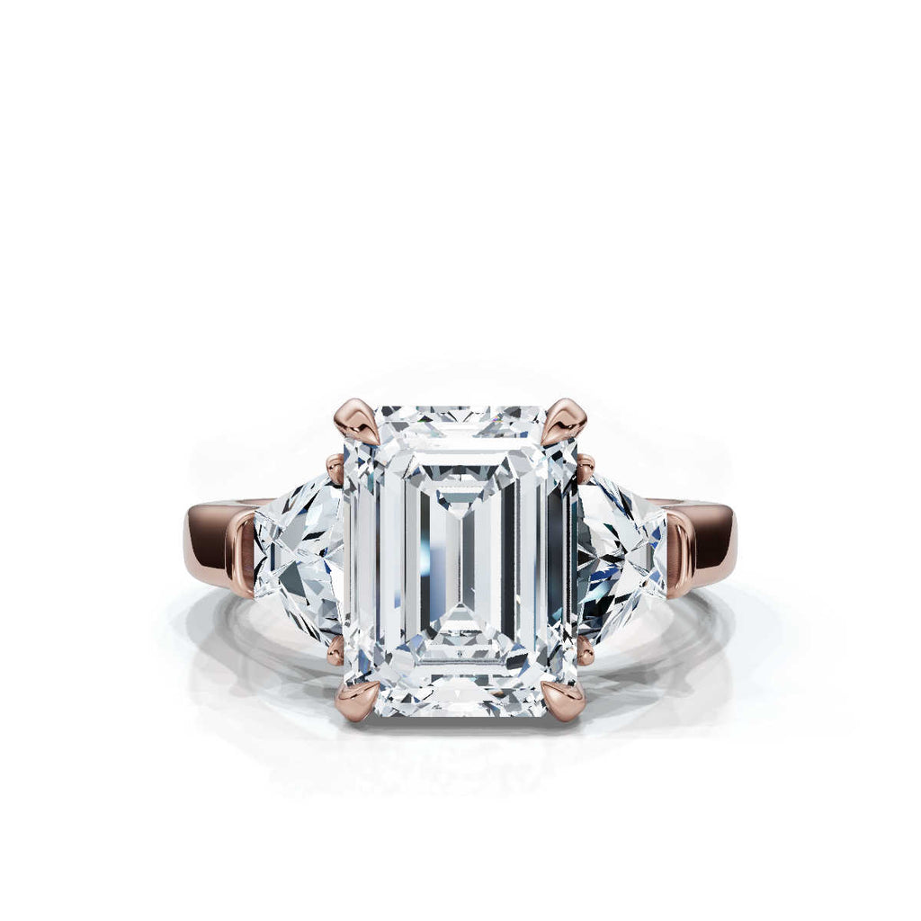 Solid Gold Three Stone Emerald Cut & Trapezoid Lab Grown Diamond Ring