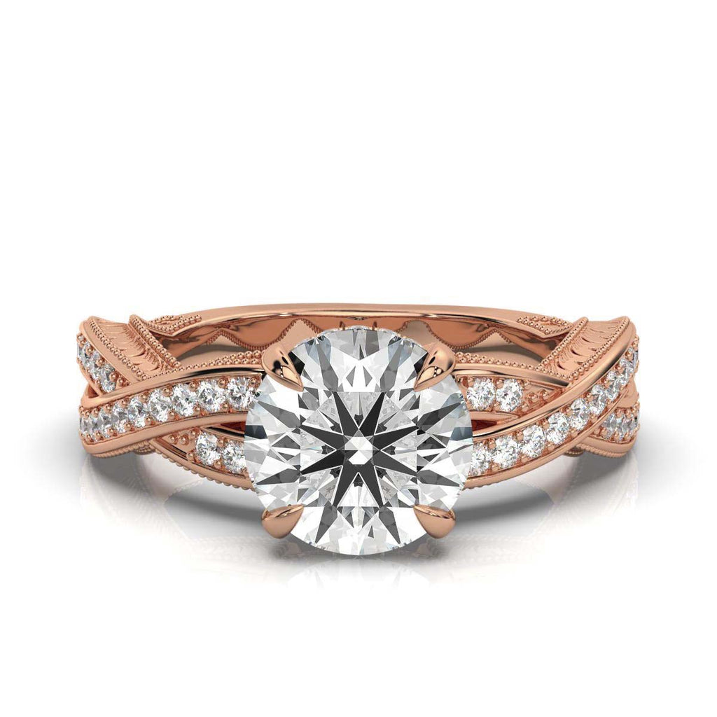 Solid Gold Etched Lab Grown Diamond Ring