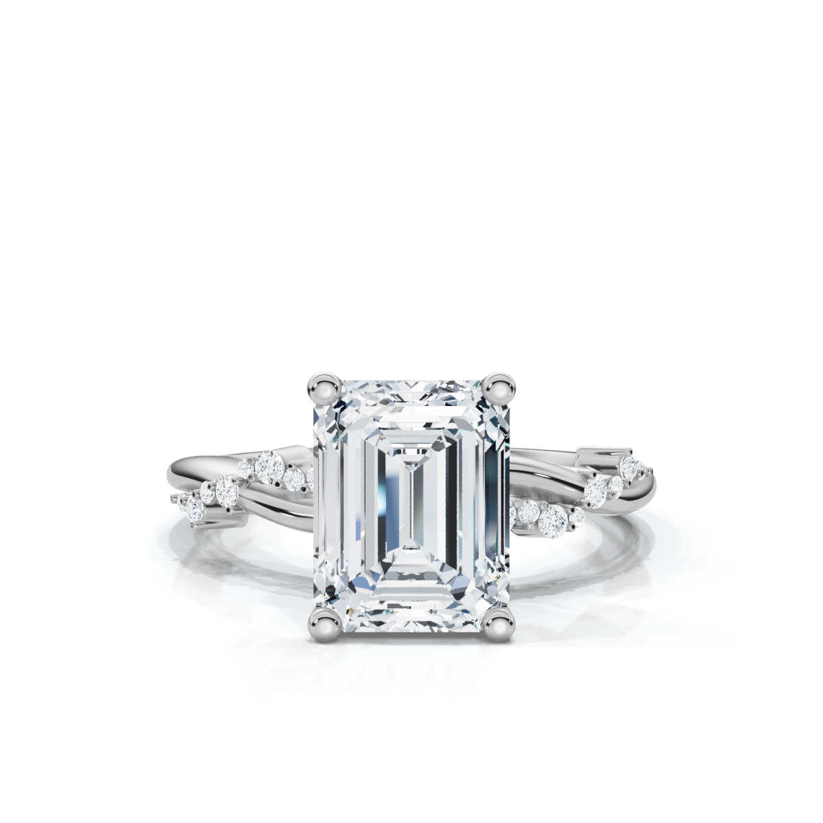 Solid Gold Emerald Cut Lab Grown Diamond Twisted Vine Engagement Ring
