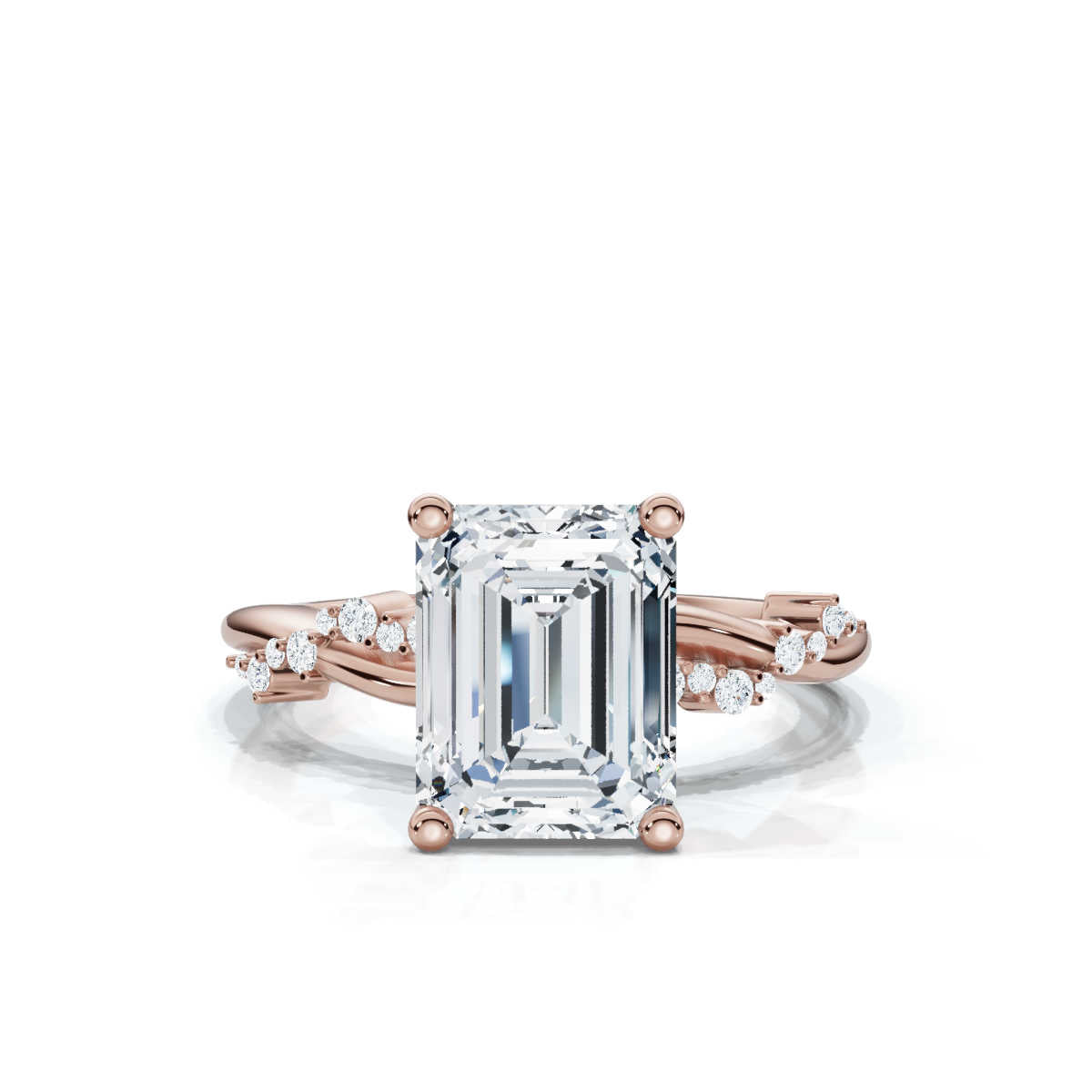 Solid Gold Emerald Cut Lab Grown Diamond Twisted Vine Engagement Ring