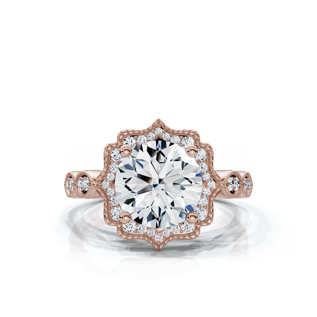 Solid Gold 2 CT Vintage Lab Grown Diamond Engagement Ring