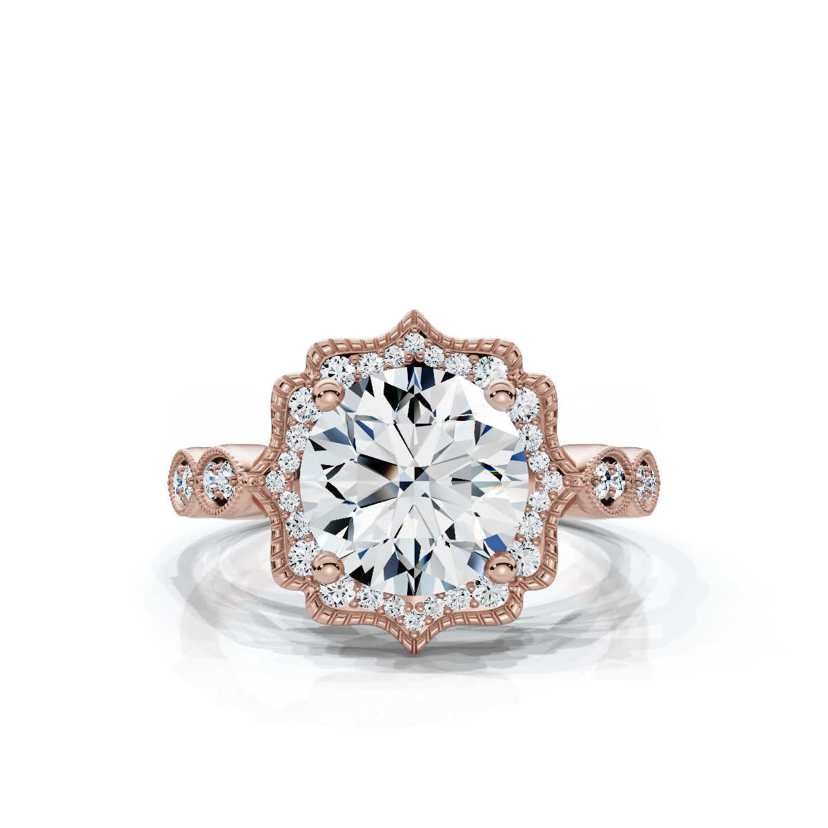 Solid Gold 2 CT Vintage Lab Grown Diamond Engagement Ring