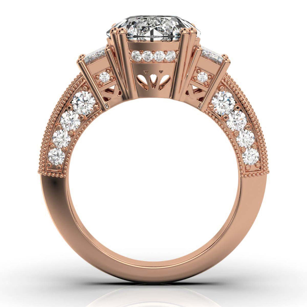 Solid Gold Diamond Ring Emerald Cut Three Stone Emerald Shape Lab Grown