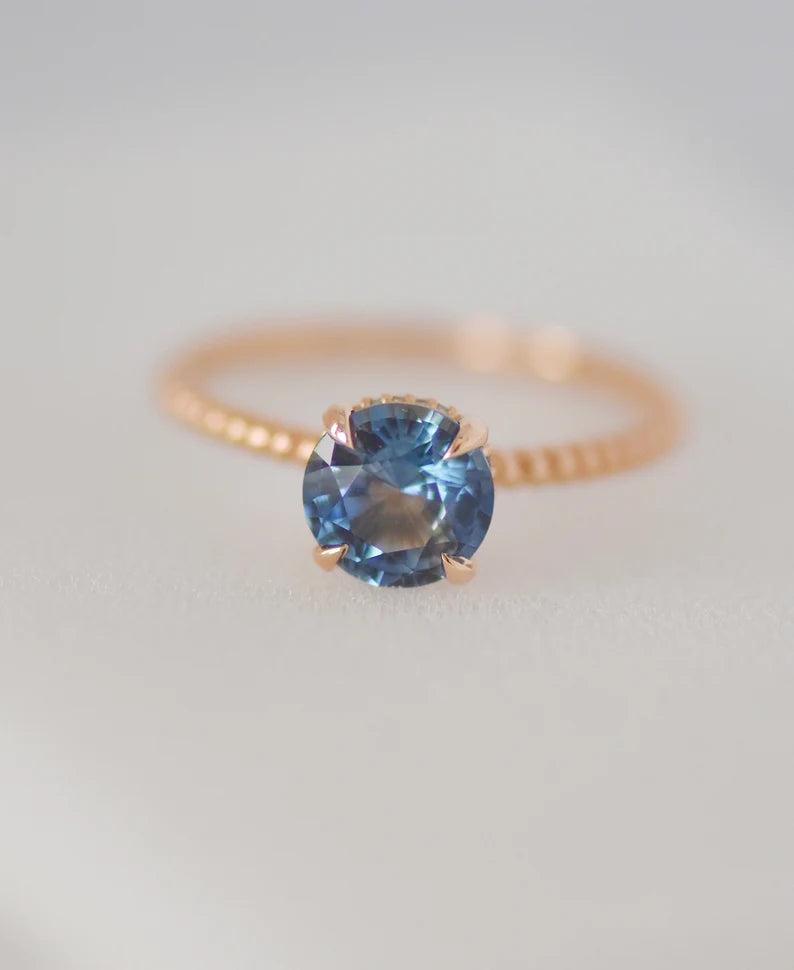 Solid Gold Pastel Blue Sapphire Diamond Engagement Ring
