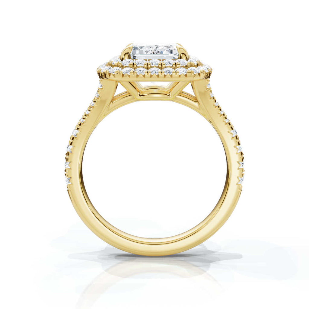 18K Solid Gold 2 CT Round Diamond Ring with Pavé Accents