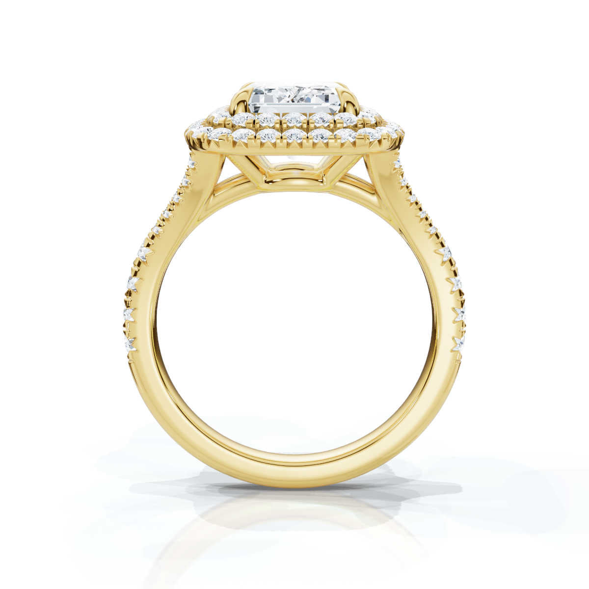 18K Solid Gold 2 CT Round Diamond Ring with Pavé Accents