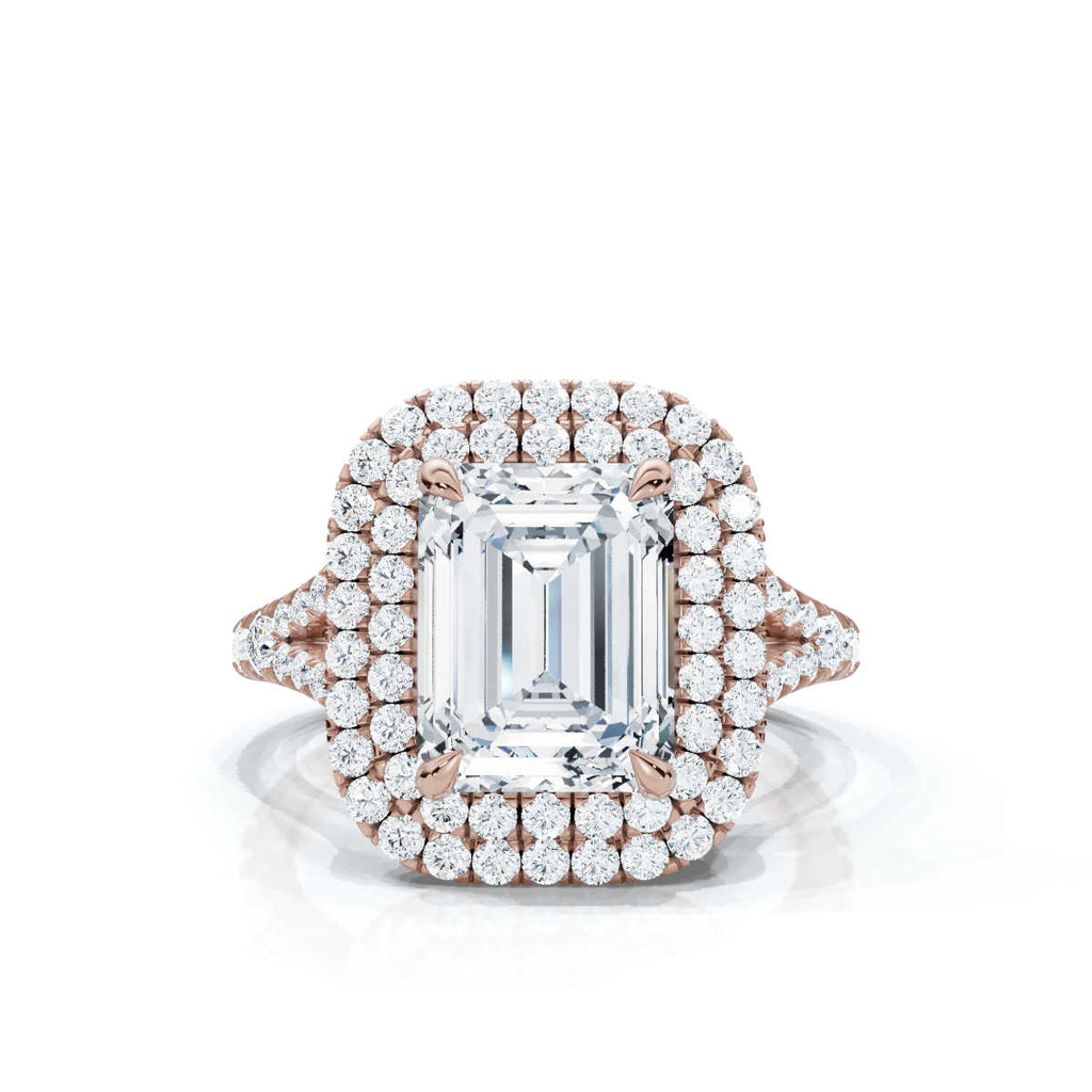 18K Solid Gold 2 CT Round Diamond Ring with Pavé Accents