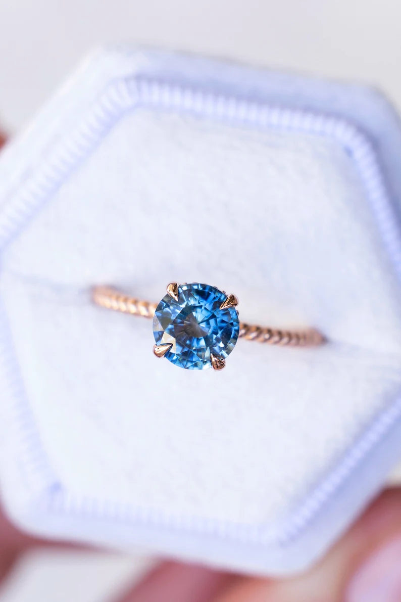 Solid Gold Pastel Blue Sapphire Diamond Engagement Ring