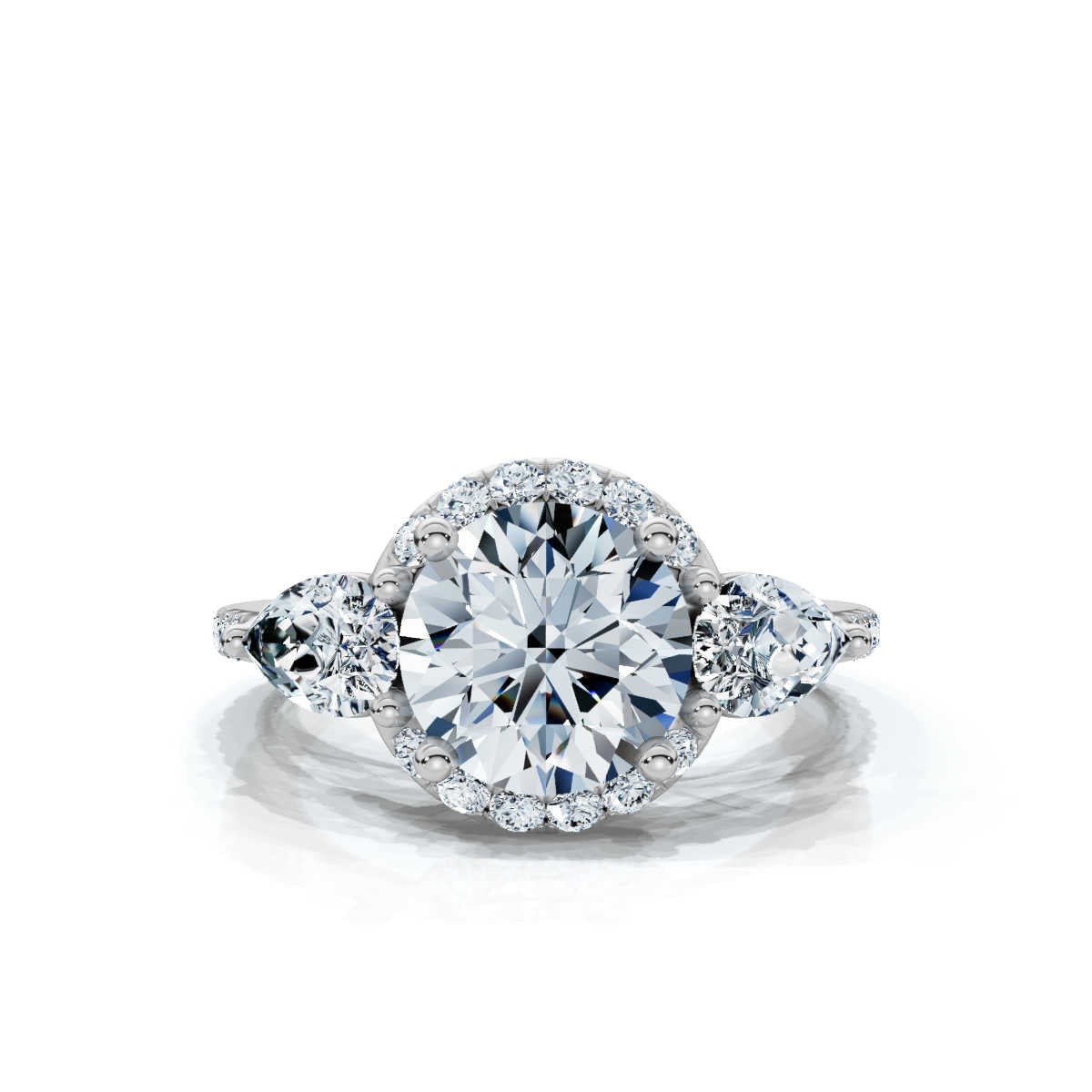 14K Solid Gold 3 CT Three Stone Pear & Round Lab Grown Diamond Ring - Style B