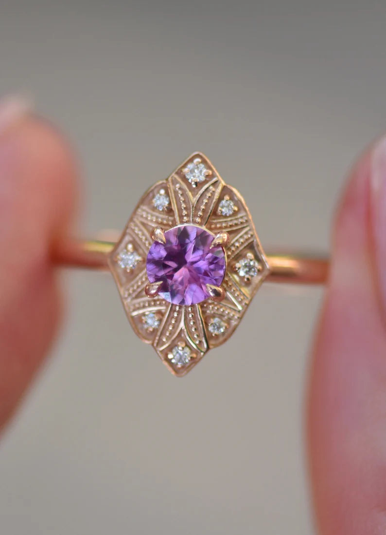 Solid Gold Pink Sapphire Ring (33F113)
