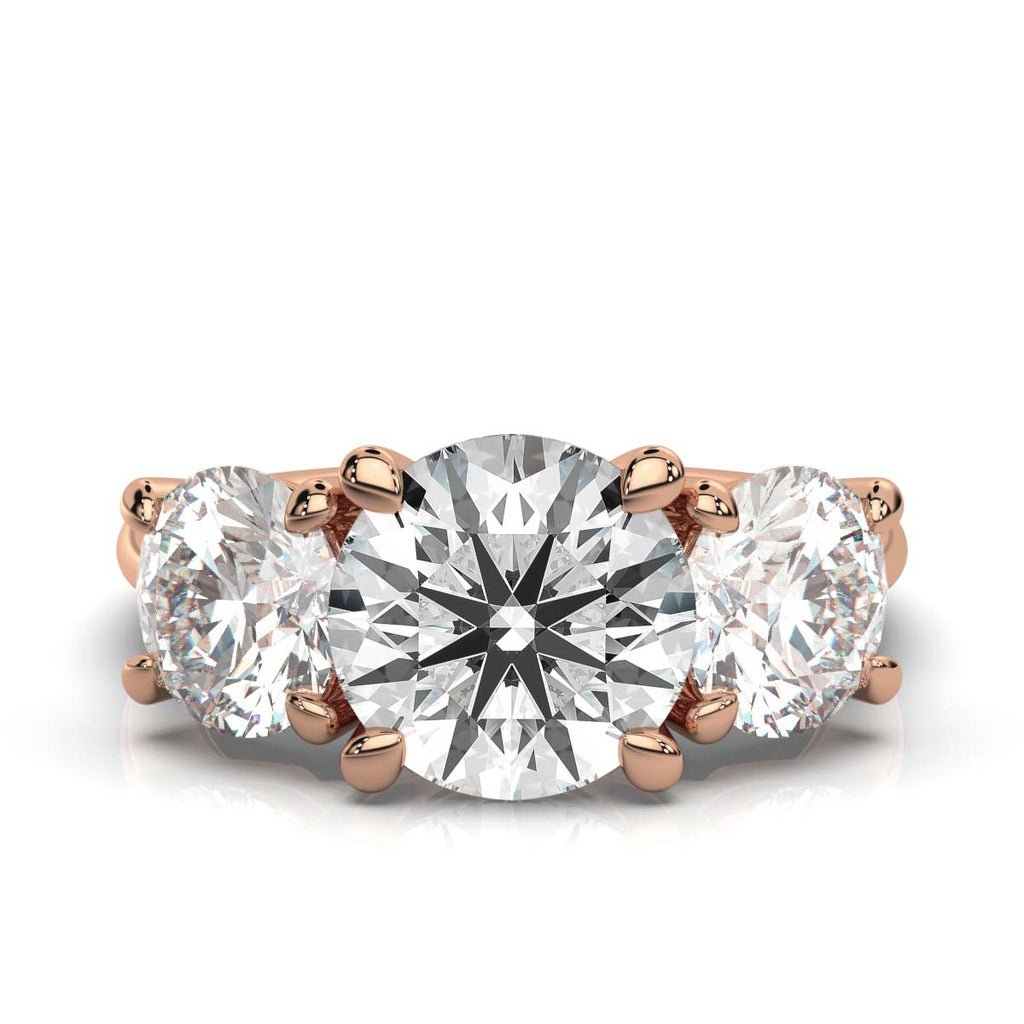 18K Solid Gold 2 CT Three Stone Lab Grown Diamond Ring