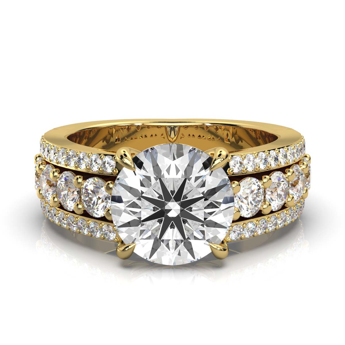 Solid Gold Three-Row Lab Grown Diamond Ring