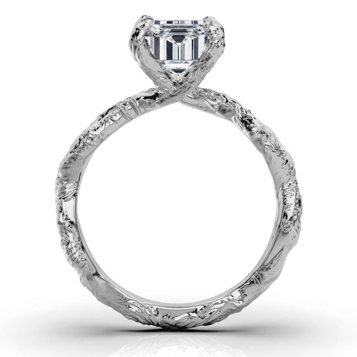 Solid Gold Engagement Ring 2 CT Emerald Cut Lab Grown Diamond Twisted Vine