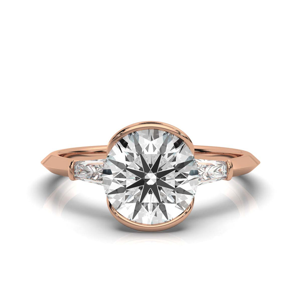 Solid Gold Three Stone Baguette Lab Grown Diamond Ring