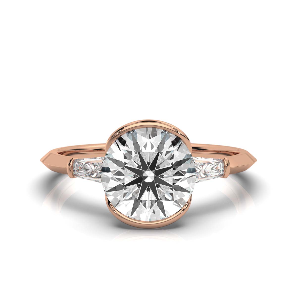 Solid Gold Three Stone Baguette Lab Grown Diamond Ring